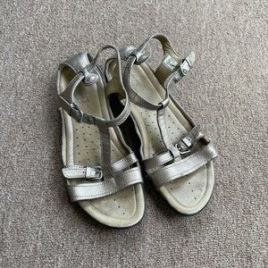 Ecco Sandals Size 36 US 5-5.5 Metallic Pewter Silver Comfort Shoes Strappy